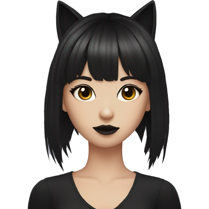 brunette goth girl with bangs and cat ears emoji
