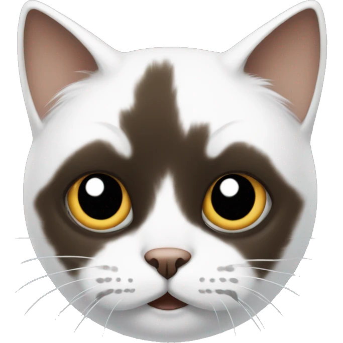 White cat with brown spot and black ear and nose emoji