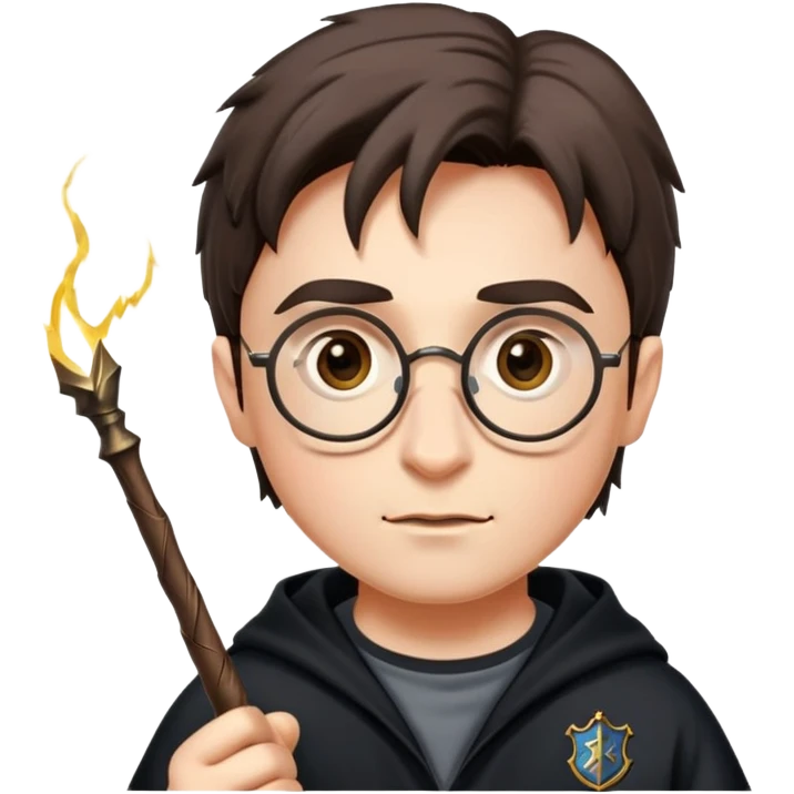 Harry Potter with glasses, lightning scar, and wand emoji