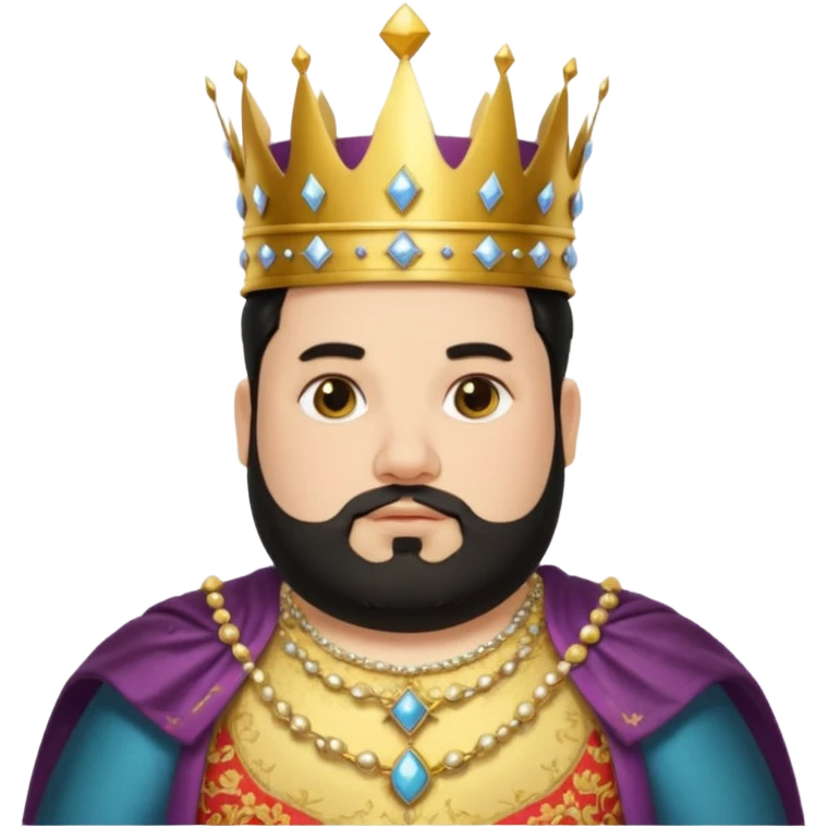 Bearded King, young fat king with short black beard, wearing crown, half body
 emoji
