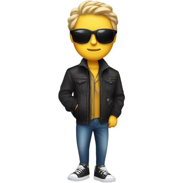 Feet wearing a jacket and sunglasses emoji