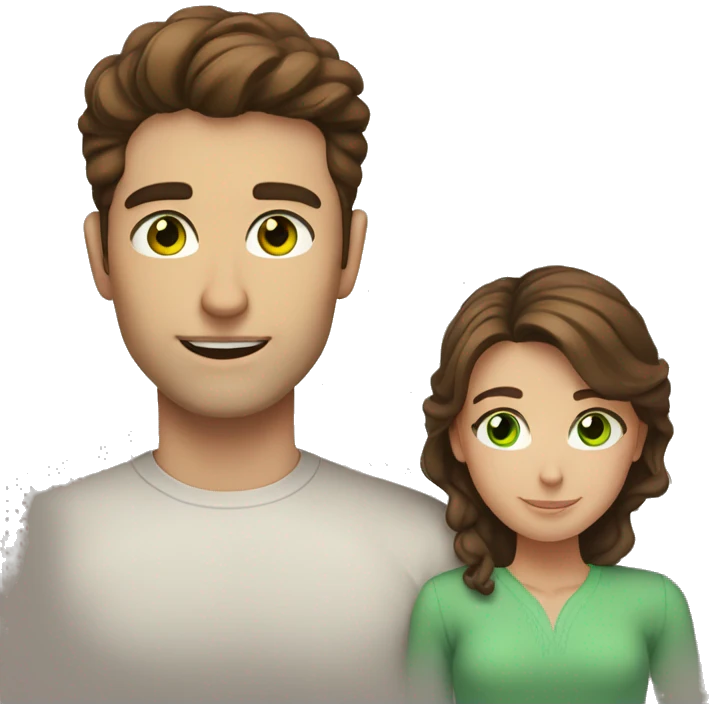 Man with brown hair and green eyes.   hugs woman with brown hair and brown eyes emoji