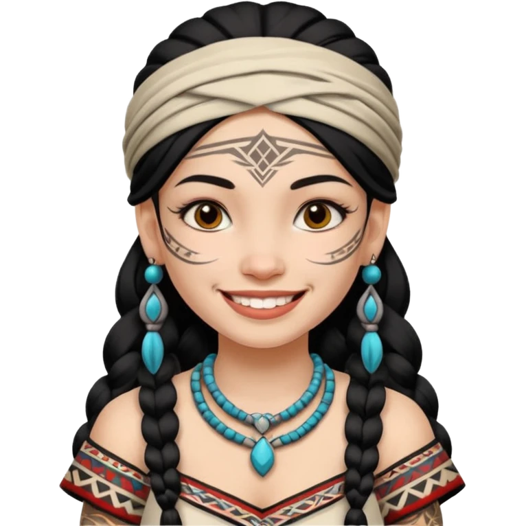 tribal girl Tattooed, white skin, smile emoji