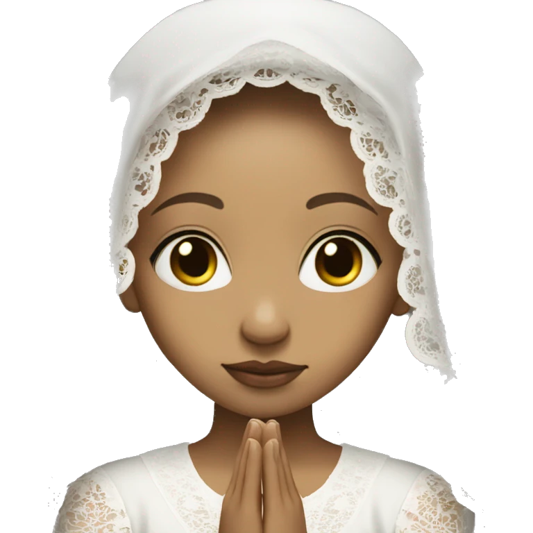 Light skin girl praying with eyes closed and lace white veil  emoji