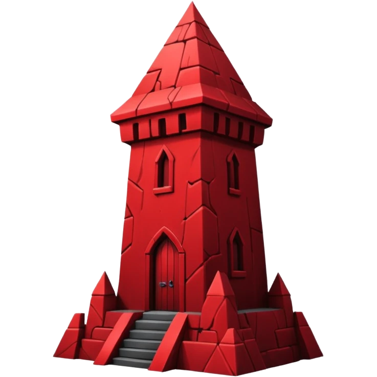 iOS sticker, dark fantasy tower, monochrome red, minimal emoji