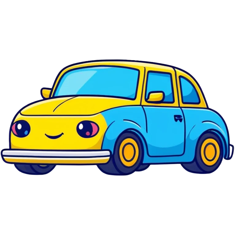 A yellow cartoon toy car with a cute face and rosy cheeks emoji