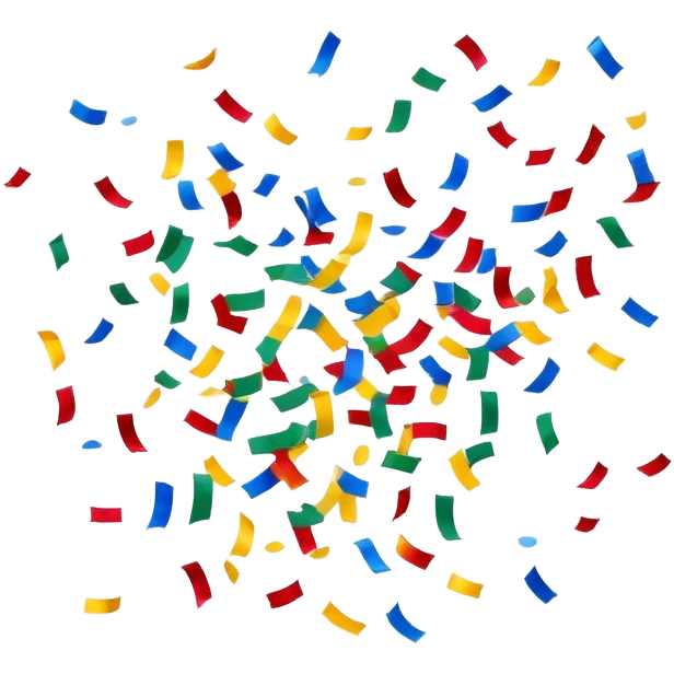 Colorful confetti pieces floating in the air, scattered randomly with a sense of motion. The confetti includes small paper strips and round shapes in vibrant colors like red, blue, yellow, and green. Soft shadows and subtle transparency give a light and festive feel. Flat, modern illustration, clean and minimal, white background. emoji