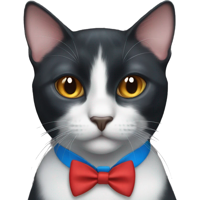 Black cat with blue eyes and red bowtie emoji