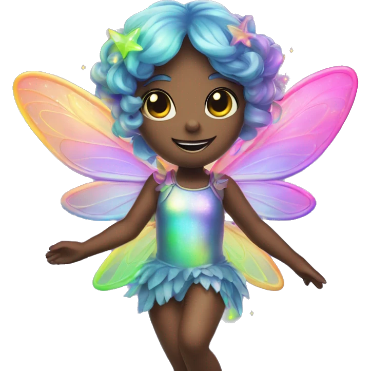 Iridescent fairy flying twinkle rainbow neon emoji