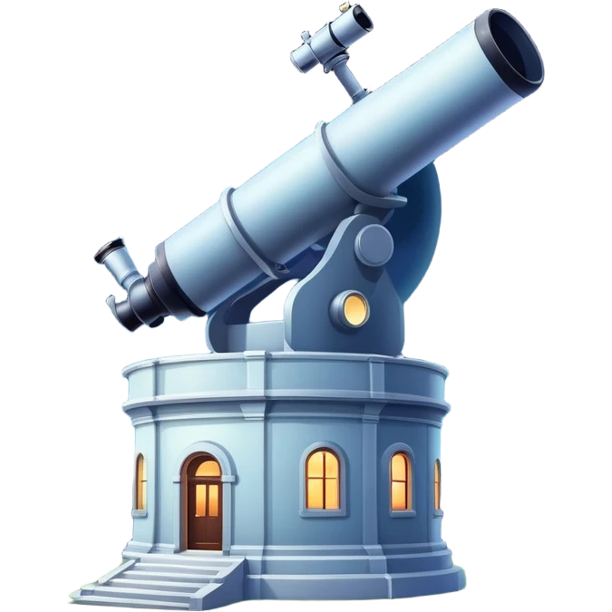 An icon featuring an observatory with a giant telescope, set against a starry sky. The design includes visible planets, distant stars, and galaxies, symbolizing the study of astronomy and celestial exploration. Transparent background highlights the wonder of the universe. emoji