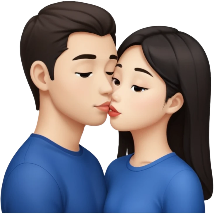Asian girl and European guy kiss emoji