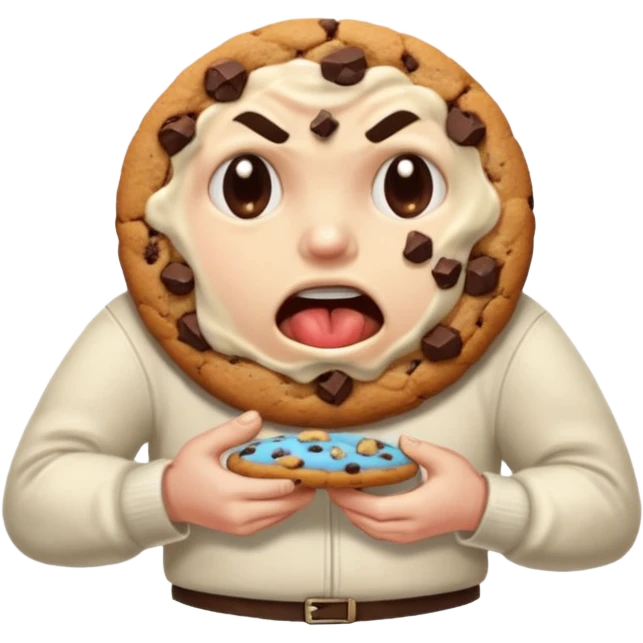 Angry person that’s eating a lot of cookies emoji