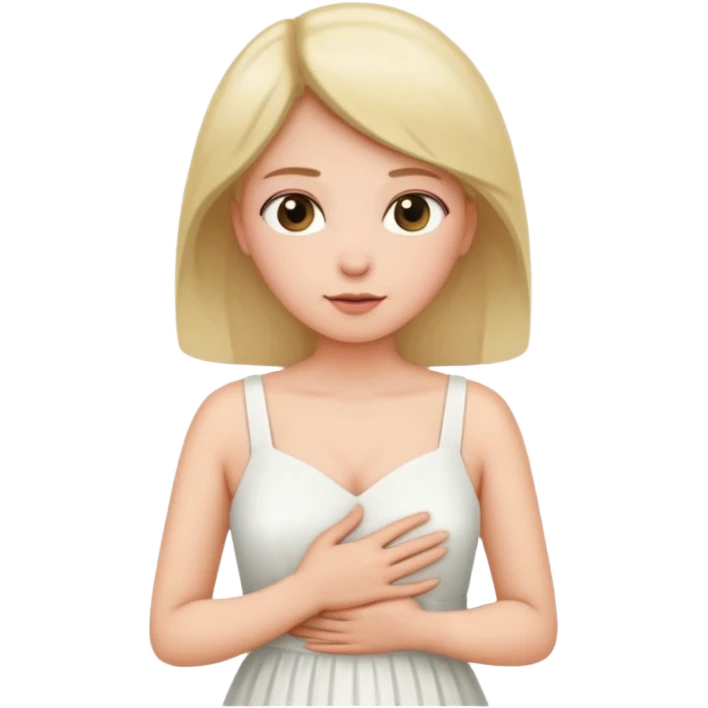 the woman holds one hand on her chest and the other on her stomach emoji