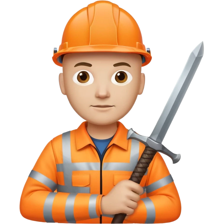 Bald Telecoms engineer in orange hi vis and hard hat with sword and shield emoji