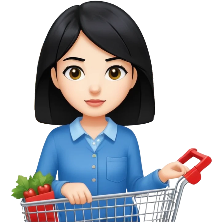Girl shopping at Costco with black hair emoji