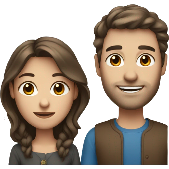 woman and man with brown hair and blue eyes together  emoji
