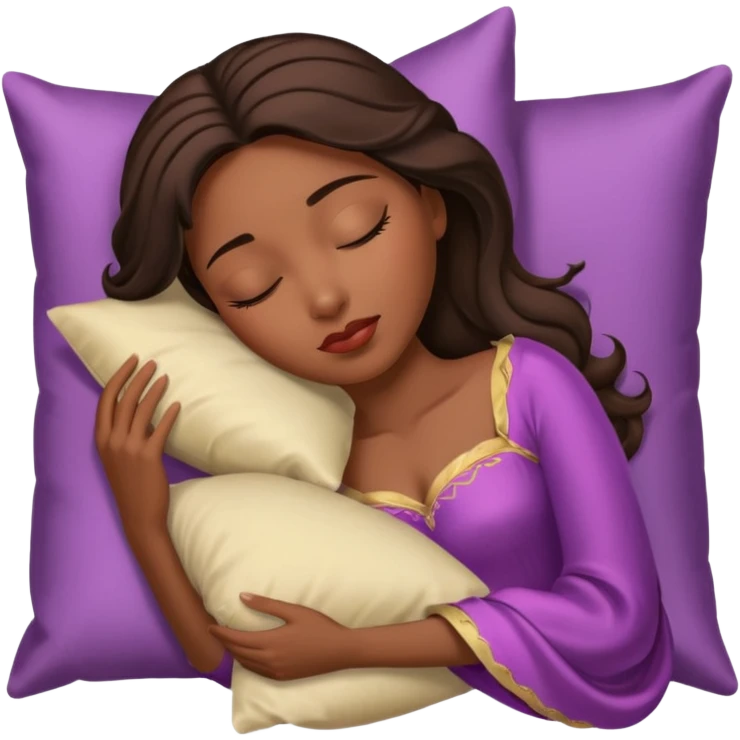 sleeping beauty african american woman with dark brown hair with a silk pillow emoji
