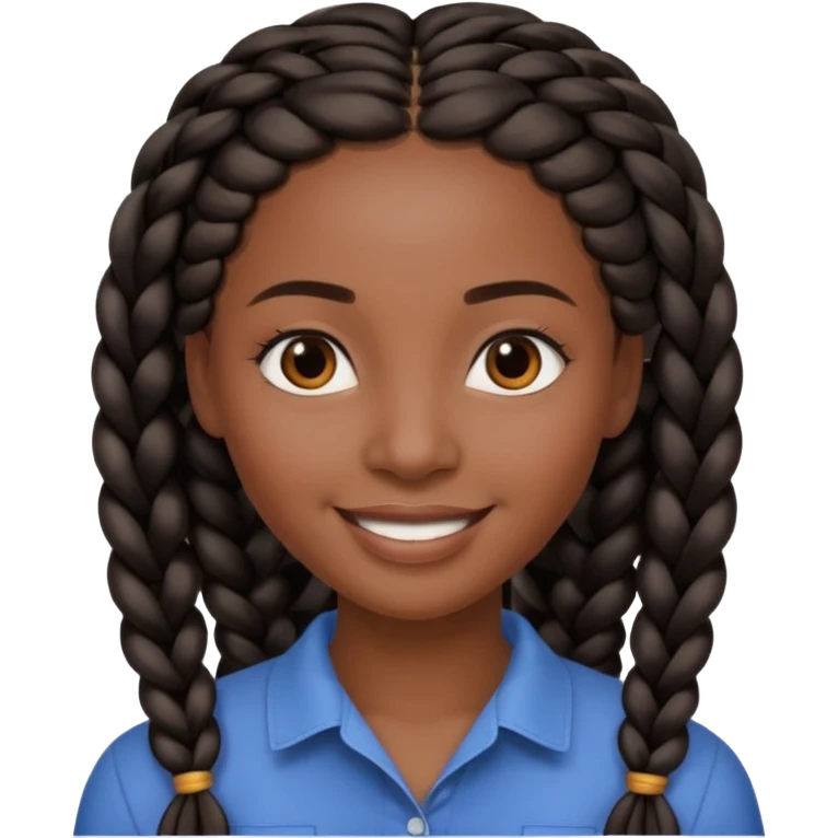 kenyan woman with long, black, braided hair in rows, brown eyes, pretty, round face emoji