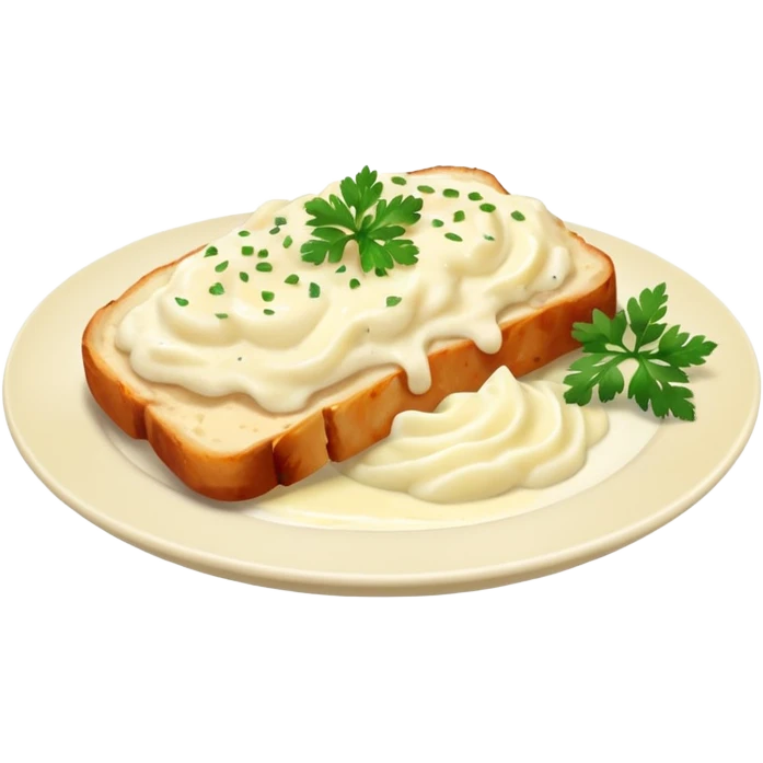 chicken slices with alfredo sauce and mashed potatoes on the side emoji