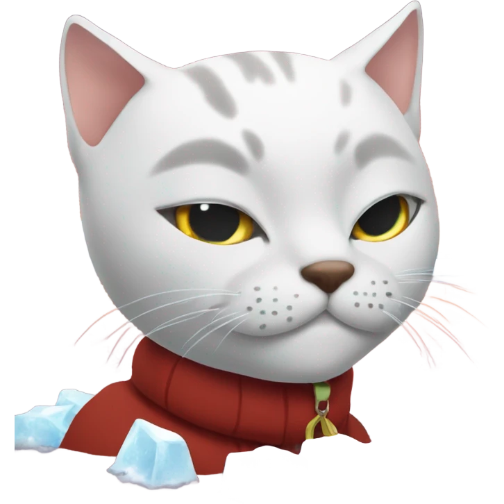 Bald cat eating ice on a red beach in the snowy winter emoji