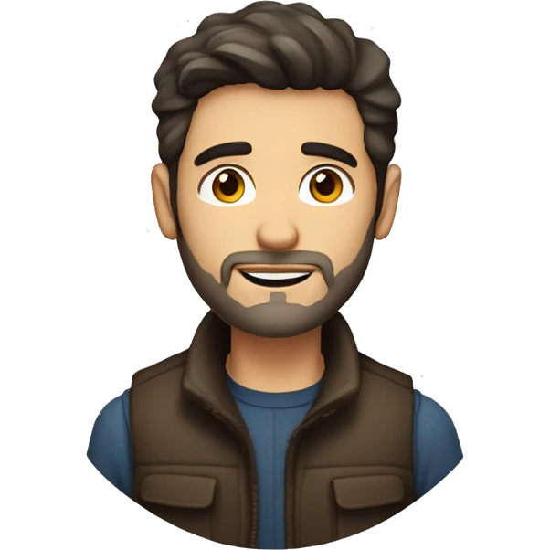 a white 30 year old man with dark brown hair and stubble in a gilet  emoji