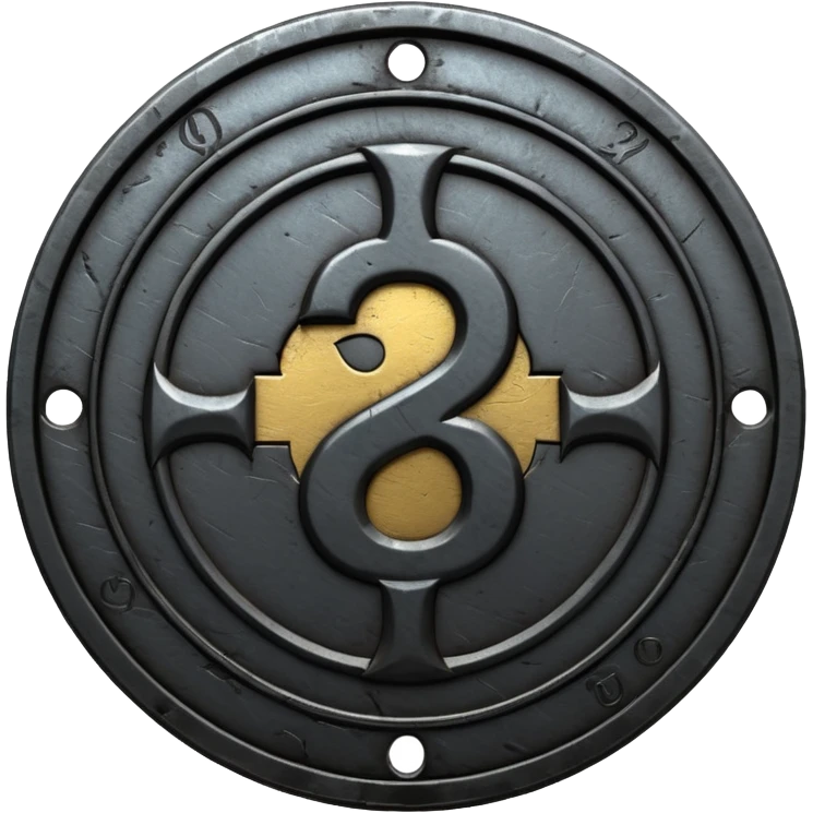 Minimal emoji, gothic metal coin made of black steel, engraved number 2 at the center, ancient industrial aesthetic, worn metal texture, no glow, no neon, flat emoji design, centered, transparent background emoji