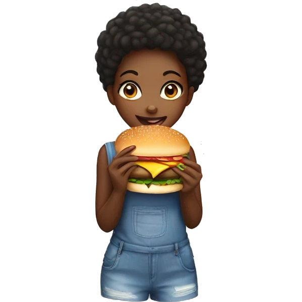 black girl eating a burger emoji