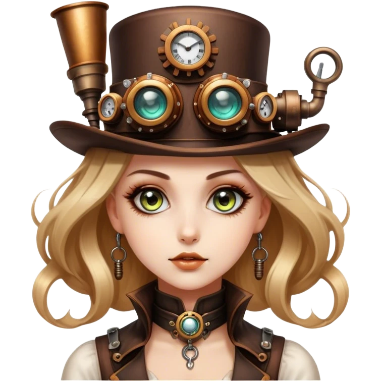 Beautiful Steampunk style woman with large glistening eyes, ultra realistic details emoji