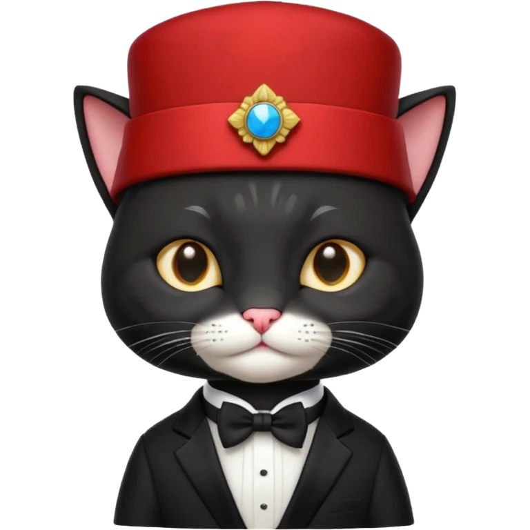 black suited cat with fes hat emoji