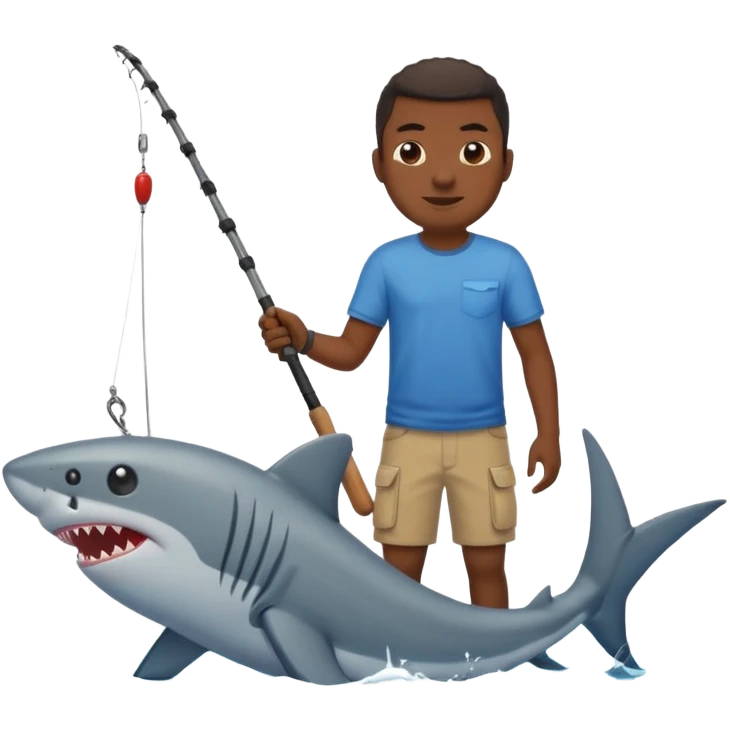Black man pulling a shark out of the water with a fishing pole, emoji style emoji