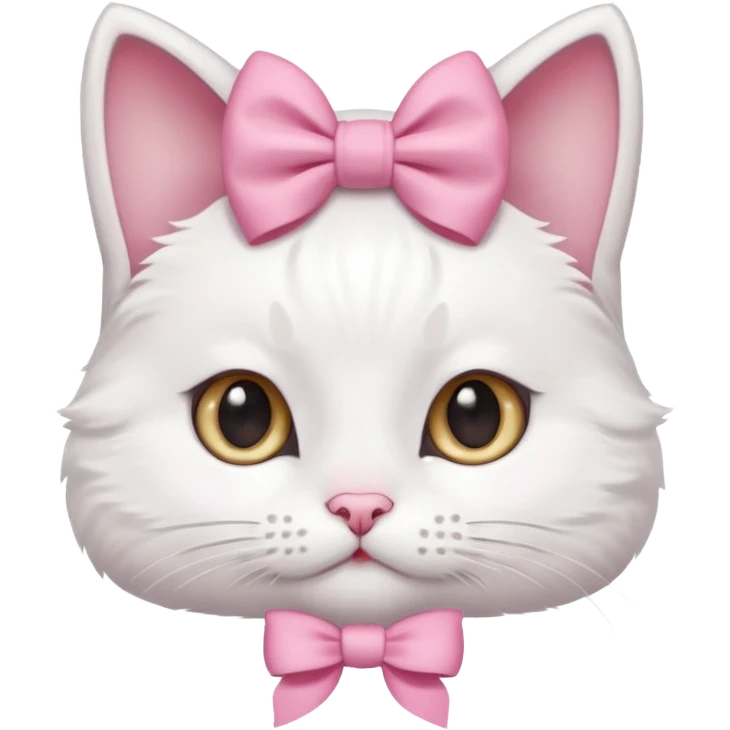 A little white cat with innocent eyes and a pink bow on its head emoji