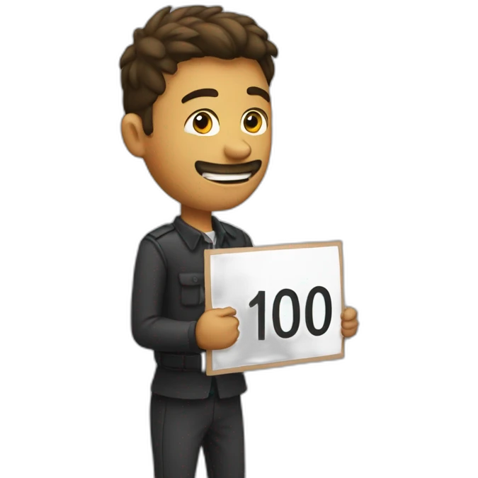 man holding sign that says 10/10 emoji