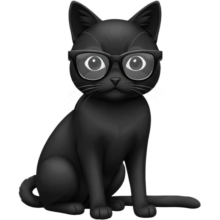 black cat full body wearing white glasses with square modern frames emoji