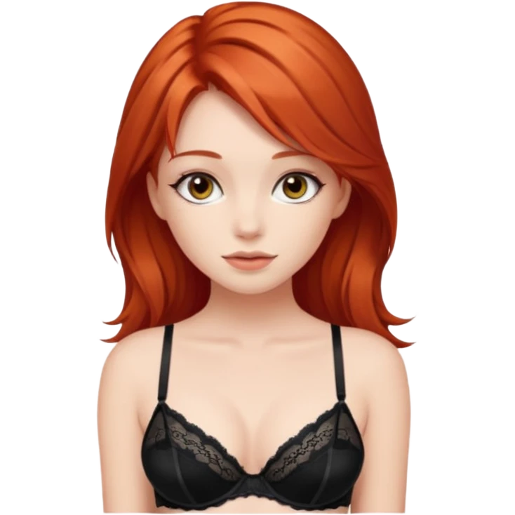 Красивая рыжеволосая девушка в чёрном белье emoji