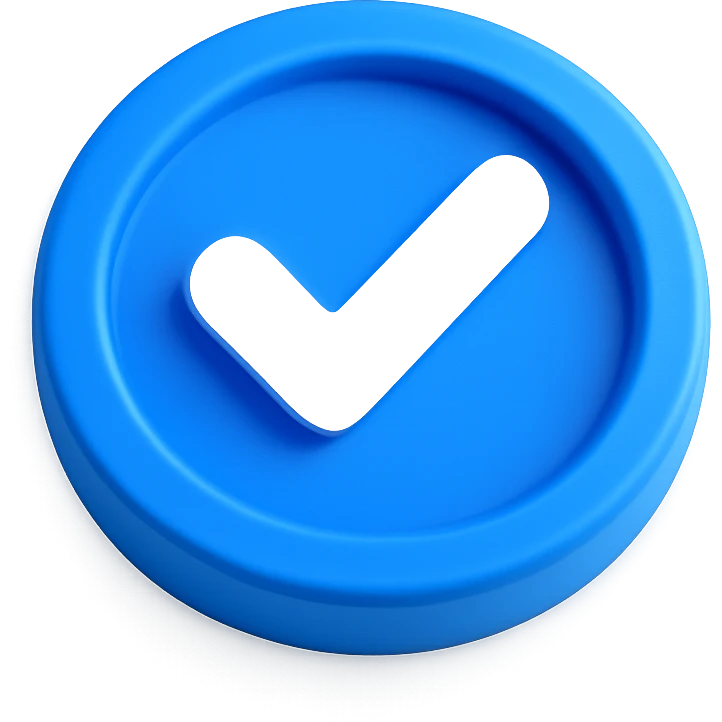 blue tick icon, 3D style, vibrant blue emoji