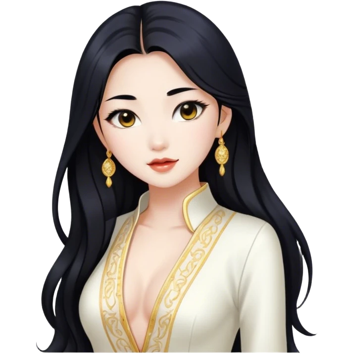 gorgeous Asian girl with long black hair, white skin, and a beautiful body  . Glamorous body  emoji