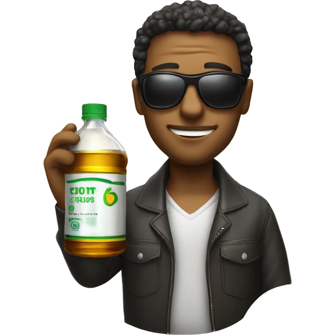 Man in sunglasses drinking oil with a smirk emoji