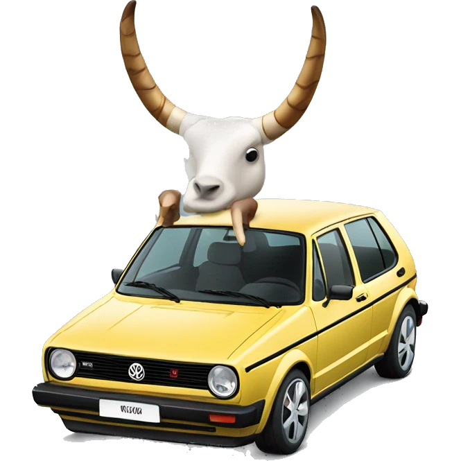 Volkswagen Golf with long horns sitting on the hood emoji