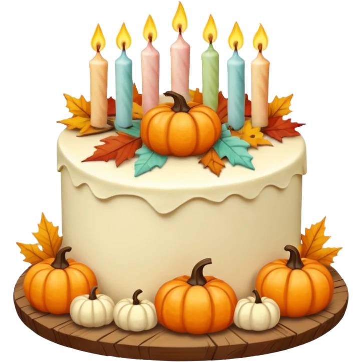 Pastel autumn themed birthday cake with candles  emoji