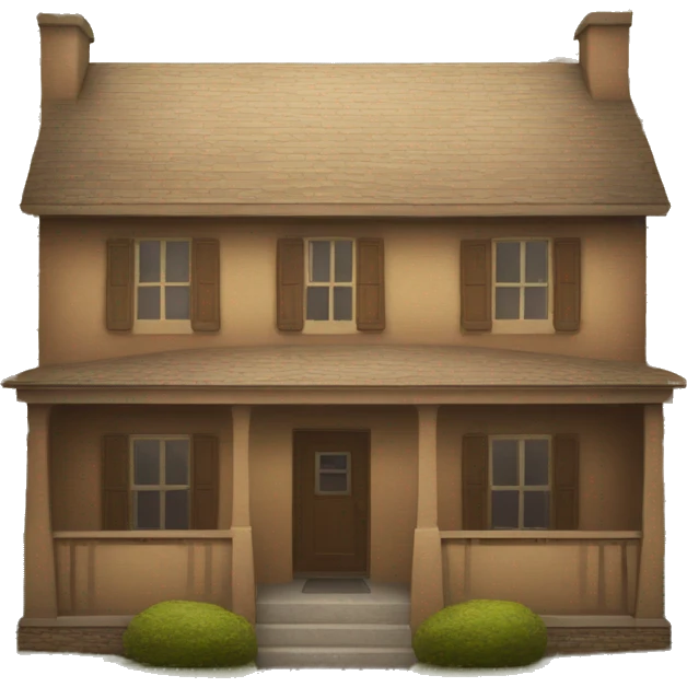 front view of a brown, square, house with a sun painted on the front emoji
