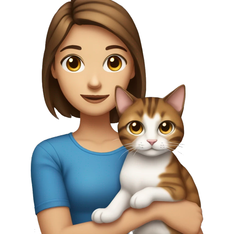girl with blue eyes brown hair and tanned holding a tabby cat emoji