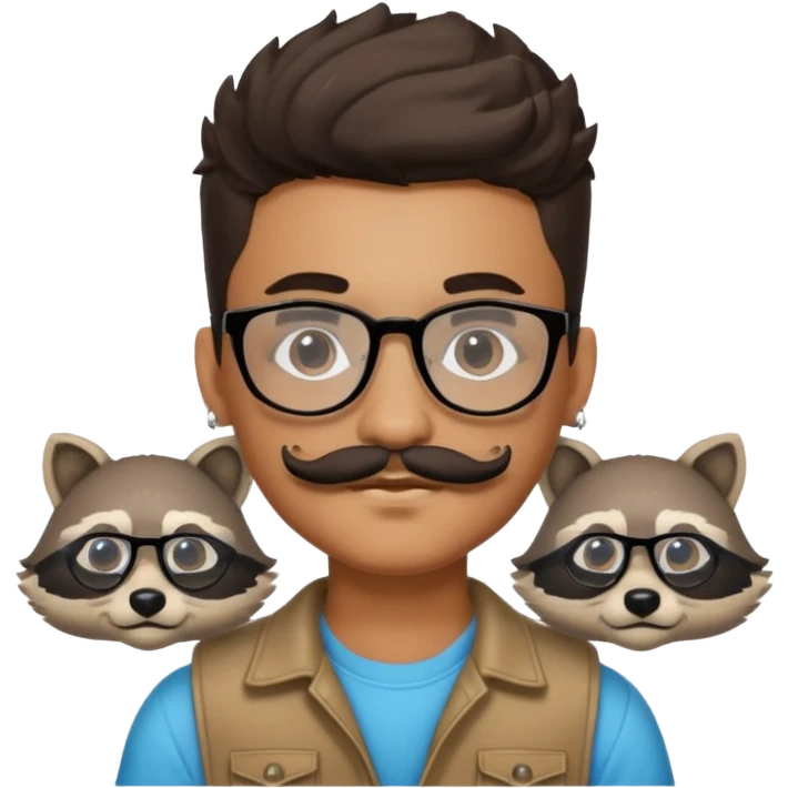 Boy with a rocoon head and glasses and mustache hes latino and iced out earrings emoji