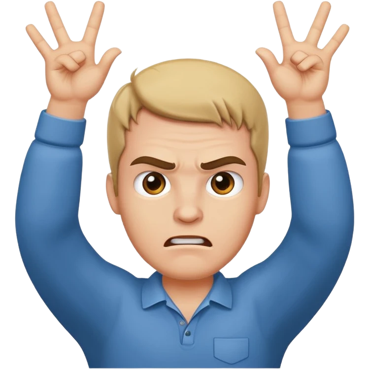 Angry face holding two hands above head pulling shaka sign emoji