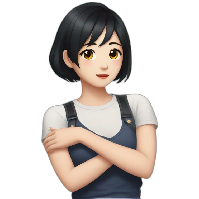 arms crossed kpop girl idol short black hair emoji