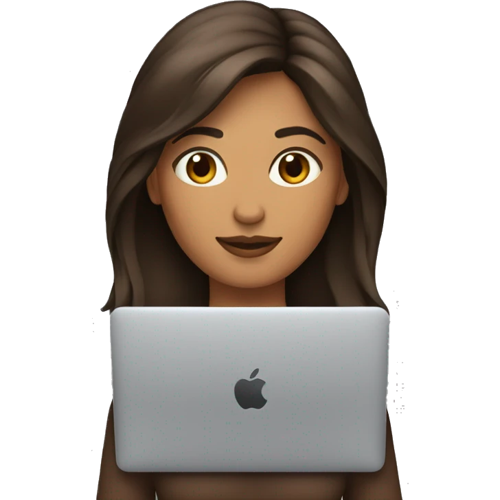 Femme brune travaille sur son macbook emoji