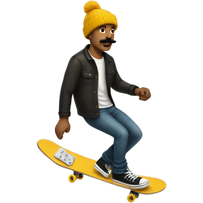 Tall white guy with mustache and beanie skateboarding emoji