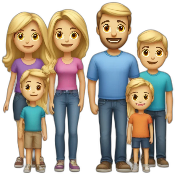 Family blond mom brune dad five sons one daughter emoji