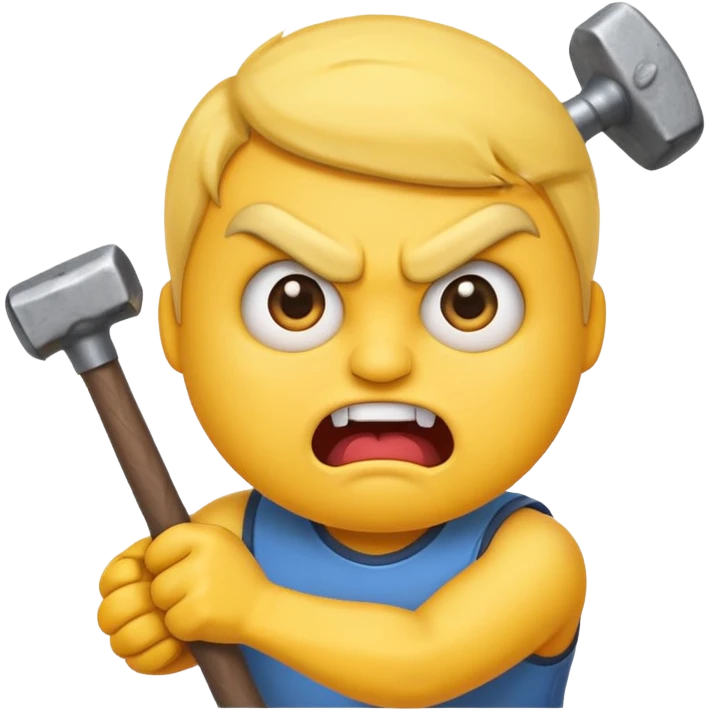 stupid angry emoji holding a sledgehammer, exaggerated expression emoji
