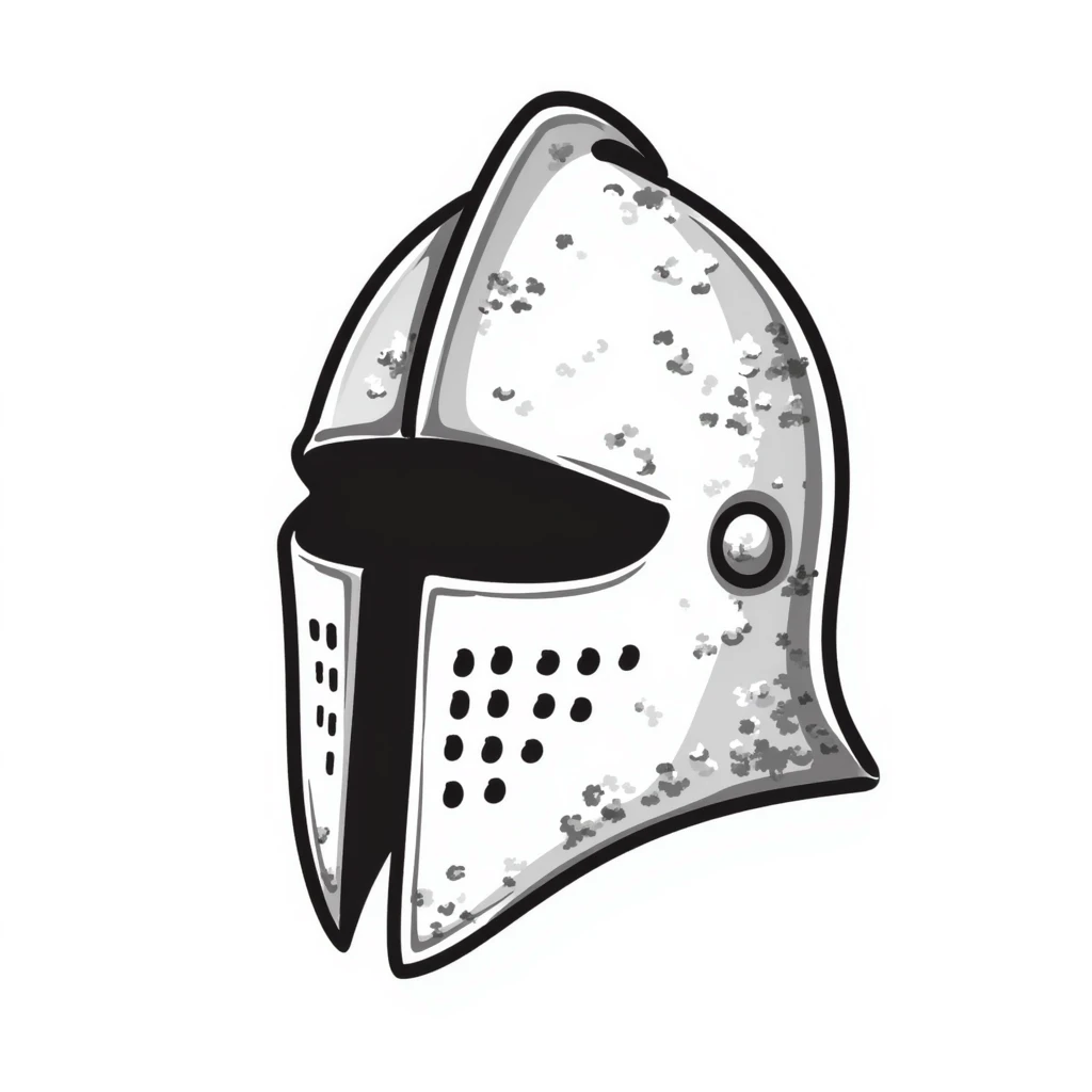 Hand-drawn antique medieval helmet with light rust spots and aged metal texture emoji