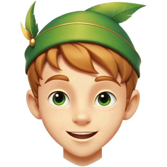 cinematic-realistic-peter-pan-portrait, head tilted dramatically with an exaggeratedly amused expression and sparkling eyes brimming with playful mischief, his iconic outfit rendered in vivid detail with dynamic shadows, soaring through the air.  emoji